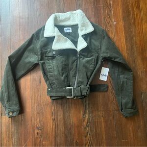 Olive Green Corduroy Jacket with Faux Wool Collar